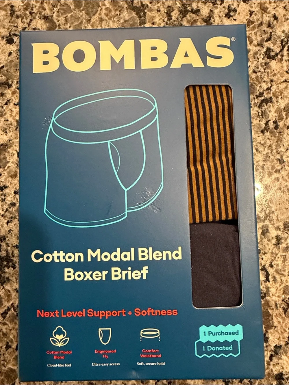 Bombas Navy Boxer Brief with Mustard Stripe Waistband
